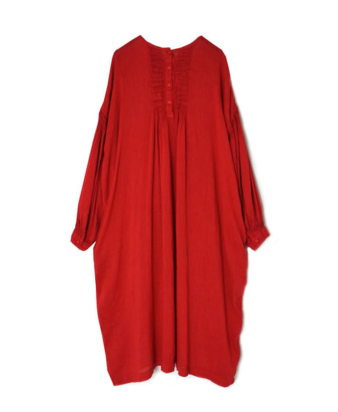 INMDS26011D AUTOLOOM LINEN/CO PLAIN OVERDYE BACK OPENING CREW-NECK SHIRTS DRESS WITH MINI PINTUCK