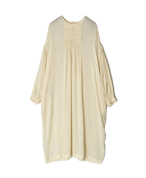 INMDS26011D AUTOLOOM LINEN/CO PLAIN OVERDYE BACK OPENING CREW-NECK SHIRTS DRESS WITH MINI PINTUCK
