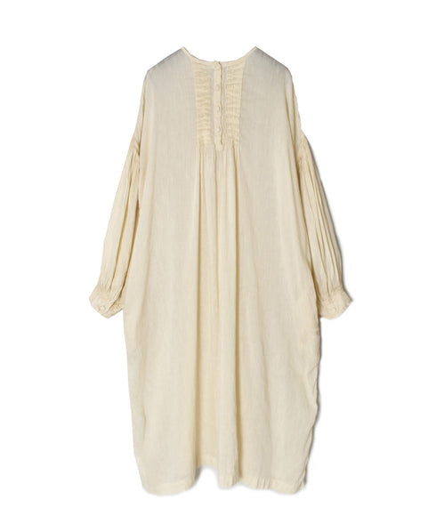 INMDS26011D AUTOLOOM LINEN/CO PLAIN OVERDYE BACK OPENING CREW-NECK SHIRTS DRESS WITH MINI PINTUCK