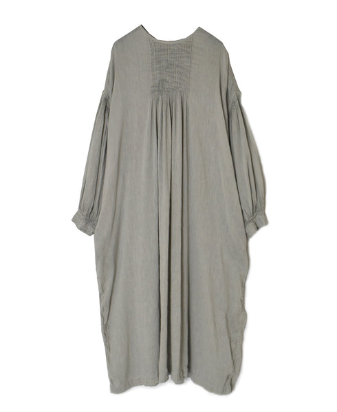 INMDS26011D AUTOLOOM LINEN/CO PLAIN OVERDYE BACK OPENING CREW-NECK SHIRTS DRESS WITH MINI PINTUCK