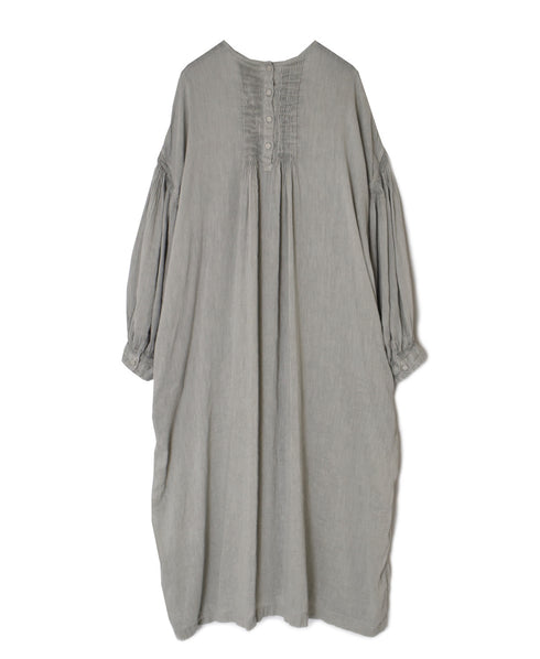 INMDS26011D AUTOLOOM LINEN/CO PLAIN OVERDYE BACK OPENING CREW-NECK SHIRTS DRESS WITH MINI PINTUCK
