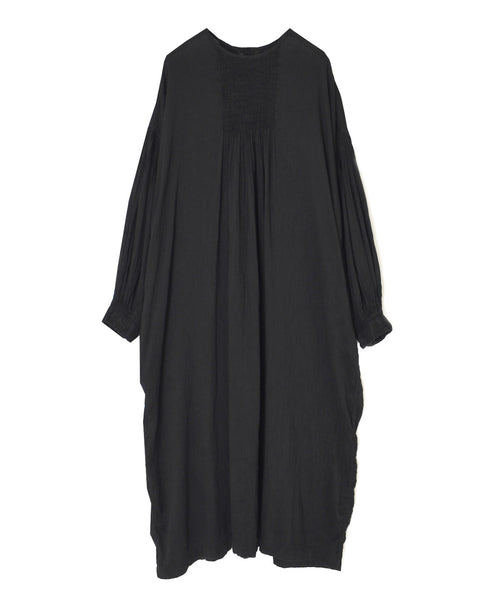 INMDS26011D AUTOLOOM LINEN/CO PLAIN OVERDYE BACK OPENING CREW-NECK SHIRTS DRESS WITH MINI PINTUCK