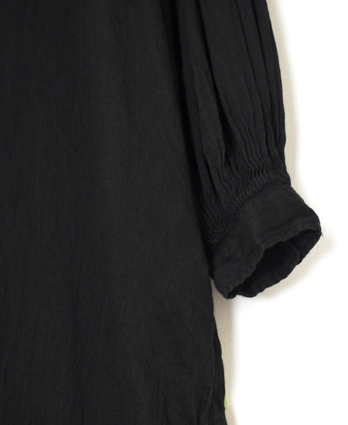INMDS26011D AUTOLOOM LINEN/CO PLAIN OVERDYE BACK OPENING CREW-NECK SHIRTS DRESS WITH MINI PINTUCK