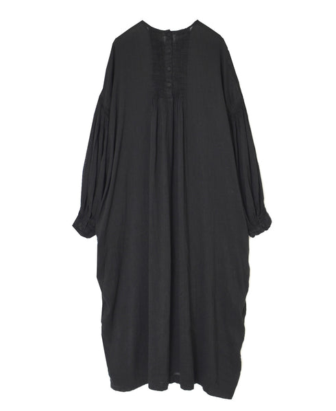 INMDS26011D AUTOLOOM LINEN/CO PLAIN OVERDYE BACK OPENING CREW-NECK SHIRTS DRESS WITH MINI PINTUCK