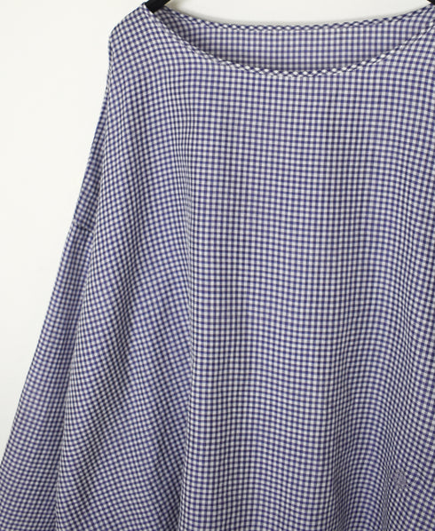 INMDS26022 HANDWOVEN COTTON/SILK SMALL GINGHAM CHECK DROP SHOULDER SMOCK