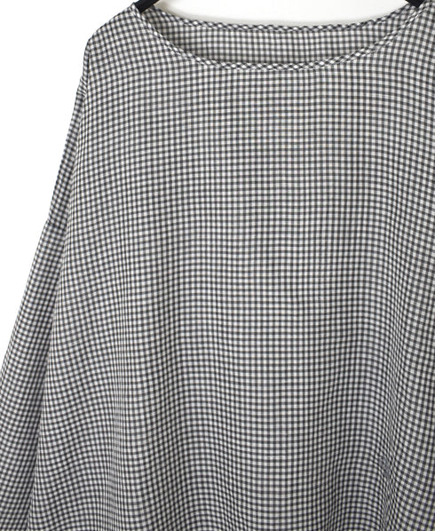 INMDS26022 HANDWOVEN COTTON/SILK SMALL GINGHAM CHECK DROP SHOULDER SMOCK