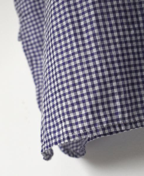 INMDS26023 HANDWOVEN COTTON/SILK SMALL GINGHAM CHECK FRILL COLLAR LONG SHIRTS