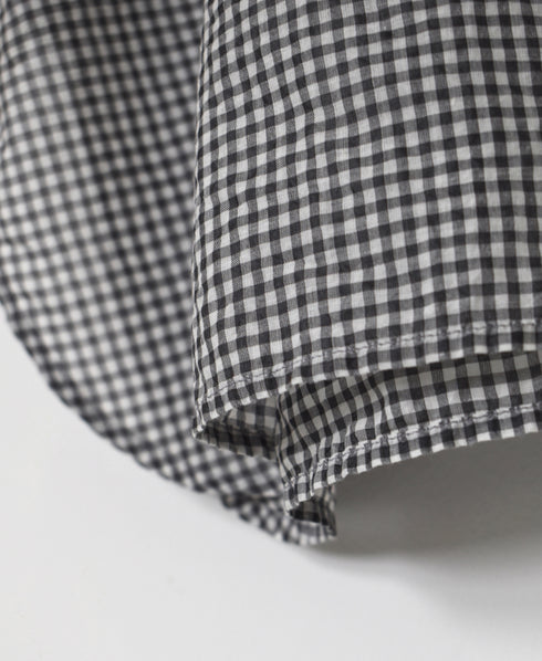 INMDS26023 HANDWOVEN COTTON/SILK SMALL GINGHAM CHECK FRILL COLLAR LONG SHIRTS
