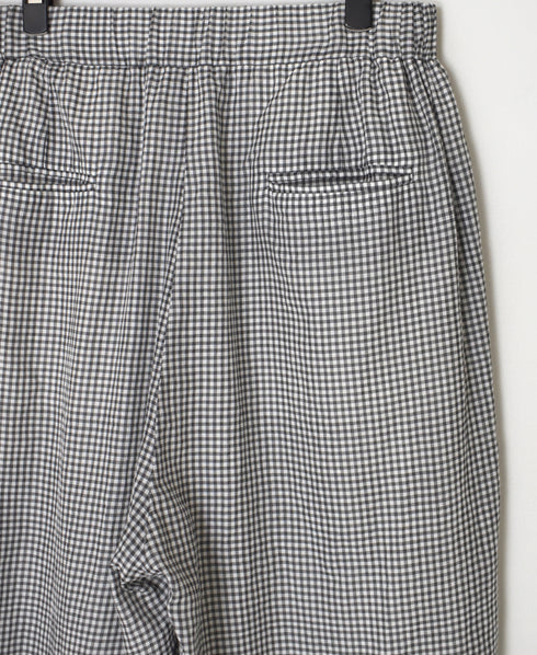 INMDS26025 HANDWOVEN COTTON/SILK SMALL GINGHAM CHECK 2 TUCK TAPERED EASY PANTS