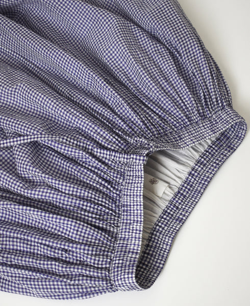 INMDS26026 HANDWOVEN COTTON/SILK SMALL GINGHAM CHECK GATHERED SKIRT