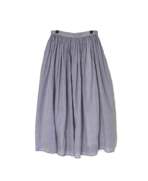 INMDS26026 HANDWOVEN COTTON/SILK SMALL GINGHAM CHECK GATHERED SKIRT