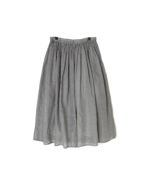 INMDS26026 HANDWOVEN COTTON/SILK SMALL GINGHAM CHECK GATHERED SKIRT