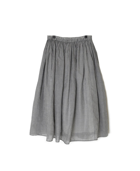 INMDS26026 HANDWOVEN COTTON/SILK SMALL GINGHAM CHECK GATHERED SKIRT