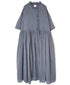 INMDS26042 HANDWOVEN YARN DYE CHAMBRAY FRILL COLLAR SHIRTS DRESS WITH RAJASTHAN GATHER