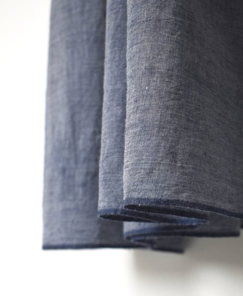 INMDS26042 HANDWOVEN YARN DYE CHAMBRAY FRILL COLLAR SHIRTS DRESS WITH RAJASTHAN GATHER
