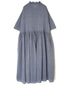 INMDS26042 HANDWOVEN YARN DYE CHAMBRAY FRILL COLLAR SHIRTS DRESS WITH RAJASTHAN GATHER