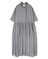 INMDS26042 HANDWOVEN YARN DYE CHAMBRAY FRILL COLLAR SHIRTS DRESS WITH RAJASTHAN GATHER