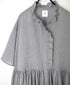 INMDS26042 HANDWOVEN YARN DYE CHAMBRAY FRILL COLLAR SHIRTS DRESS WITH RAJASTHAN GATHER