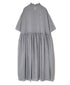 INMDS26042 HANDWOVEN YARN DYE CHAMBRAY FRILL COLLAR SHIRTS DRESS WITH RAJASTHAN GATHER