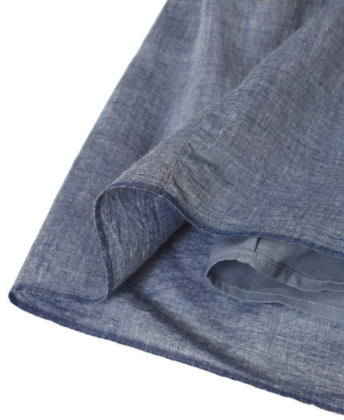 INMDS26043 HANDWOVEN YARN DYE CHAMBRAY PINTUCK FLARED SKIRT