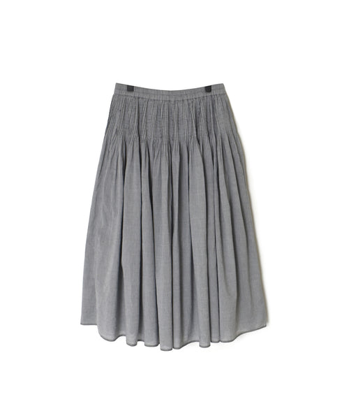 INMDS26043 HANDWOVEN YARN DYE CHAMBRAY PINTUCK FLARED SKIRT