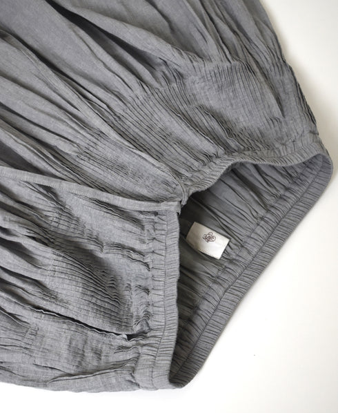 INMDS26043 HANDWOVEN YARN DYE CHAMBRAY PINTUCK FLARED SKIRT
