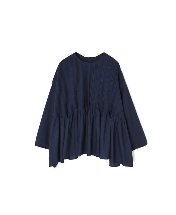 INMDS26052 HANDWOVEN COTTON HAKEME CREW NECK 3/4SL SHIRTS WITH RANDOM PLEATS