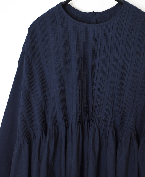 INMDS26052 HANDWOVEN COTTON HAKEME CREW NECK 3/4SL SHIRTS WITH RANDOM PLEATS
