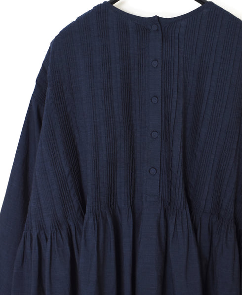 INMDS26052 HANDWOVEN COTTON HAKEME CREW NECK 3/4SL SHIRTS WITH RANDOM PLEATS