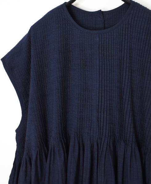 INMDS26053 HANDWOVEN COTTON HAKEME CREW NECK FRENCH/SL SHIRTS WITH PINTUCK