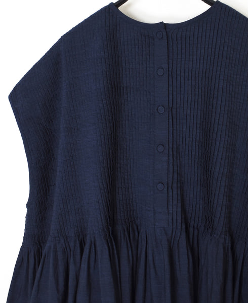 INMDS26053 HANDWOVEN COTTON HAKEME CREW NECK FRENCH/SL SHIRTS WITH PINTUCK