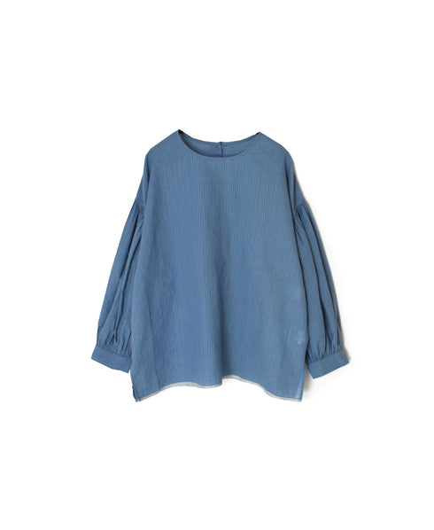 INMDS26062 HANDWOVEN COTTON STRIPE BACK OPENING CREW NECK SHIRTS