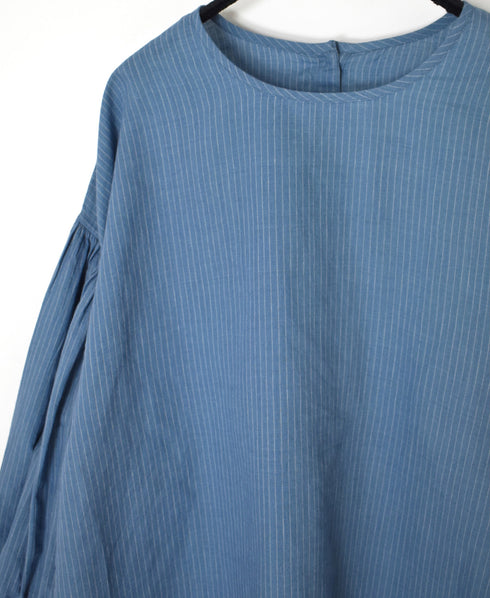 INMDS26062 HANDWOVEN COTTON STRIPE BACK OPENING CREW NECK SHIRTS