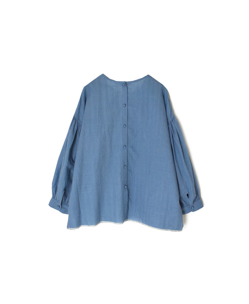 INMDS26062 HANDWOVEN COTTON STRIPE BACK OPENING CREW NECK SHIRTS