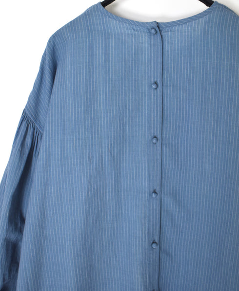INMDS26062 HANDWOVEN COTTON STRIPE BACK OPENING CREW NECK SHIRTS