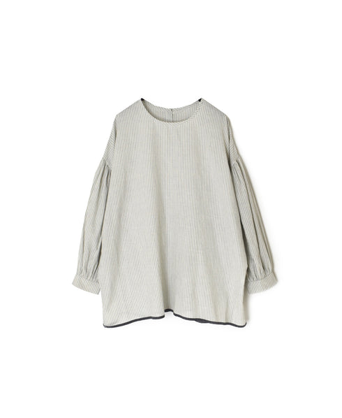 INMDS26062 HANDWOVEN COTTON STRIPE BACK OPENING CREW NECK SHIRTS