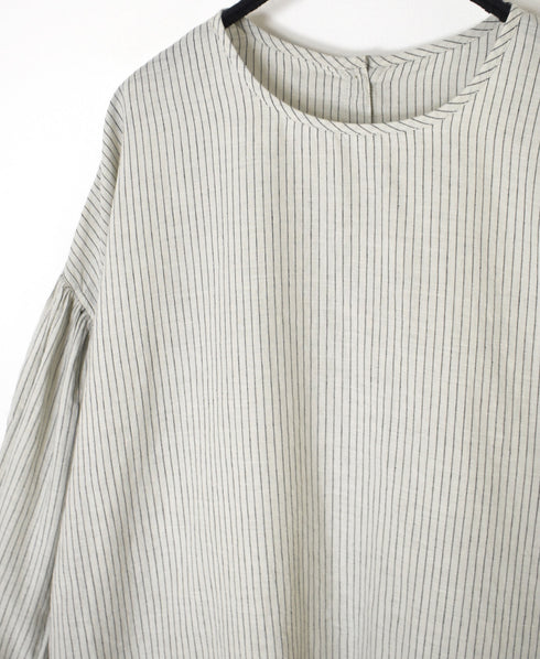 INMDS26062 HANDWOVEN COTTON STRIPE BACK OPENING CREW NECK SHIRTS