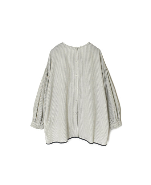 INMDS26062 HANDWOVEN COTTON STRIPE BACK OPENING CREW NECK SHIRTS