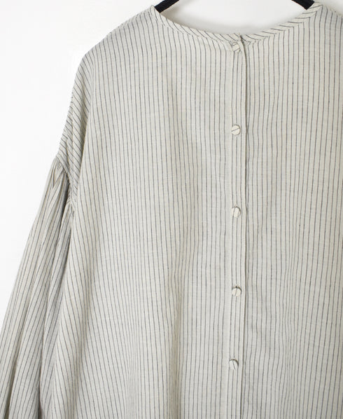 INMDS26062 HANDWOVEN COTTON STRIPE BACK OPENING CREW NECK SHIRTS