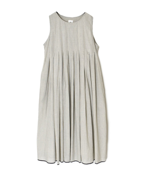 INMDS26063 HANDWOVEN COTTON STRIPE INVERTED PLEAT NO/SL PULLOVER DRESS
