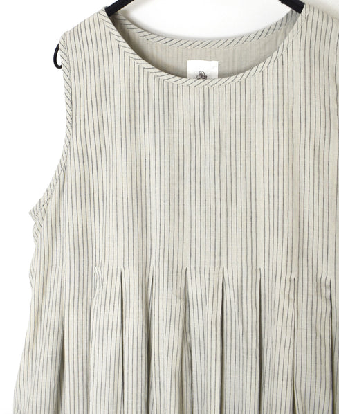 INMDS26063 HANDWOVEN COTTON STRIPE INVERTED PLEAT NO/SL PULLOVER DRESS