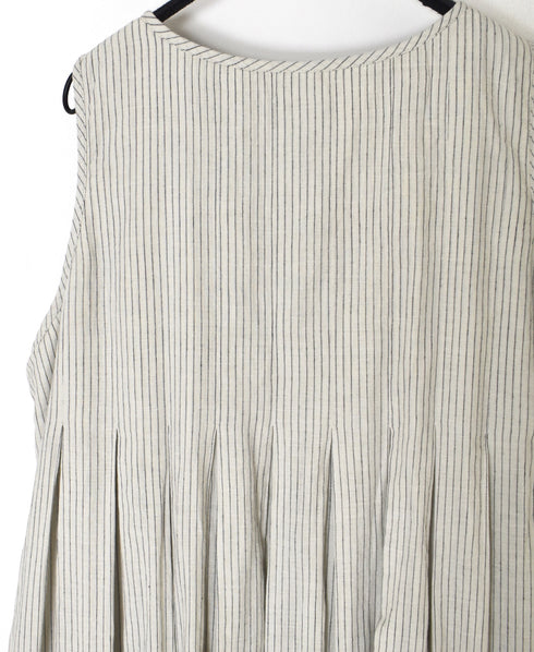 INMDS26063 HANDWOVEN COTTON STRIPE INVERTED PLEAT NO/SL PULLOVER DRESS