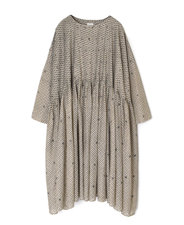 INMDS26082 80s VOILE SQUARE BLOCK PRINT MINI PINTUCK PULLOVER DRESS