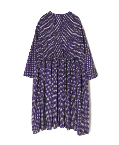 INMDS26084 80s VOILE SQUARE BLOCK PRINT CREW NECK BUTTON SHIRTS DRESS WITH MINI PINTUCK