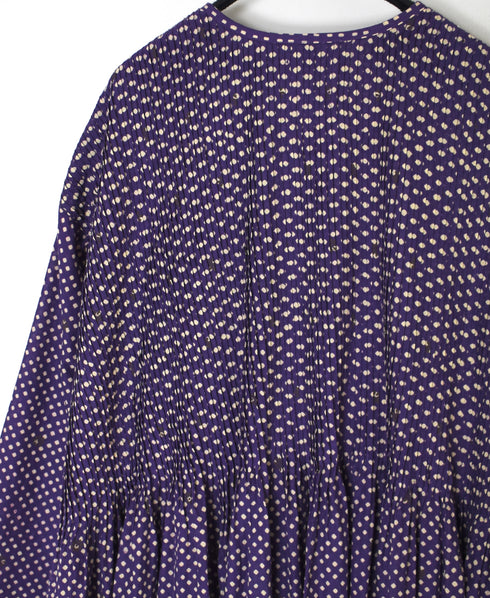 INMDS26084 80s VOILE SQUARE BLOCK PRINT CREW NECK BUTTON SHIRTS DRESS WITH MINI PINTUCK