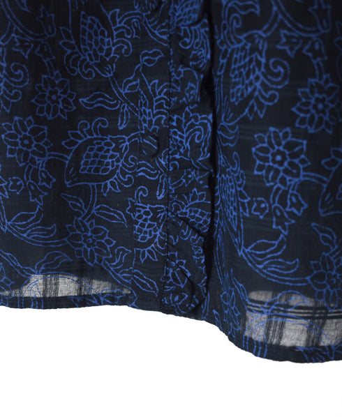 INMDS26092 POWER LOOM COTTON DOBIE CHECK FLOWER HAND SCREEN PRINT FRENCH/SL FRILL COLLAR SHIRTS