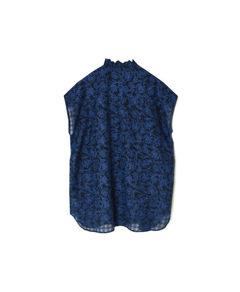 INMDS26092 POWER LOOM COTTON DOBIE CHECK FLOWER HAND SCREEN PRINT FRENCH/SL FRILL COLLAR SHIRTS