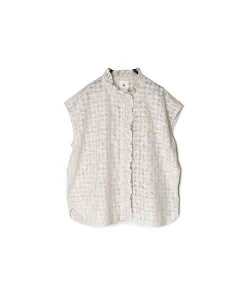 INMDS26092 POWER LOOM COTTON DOBIE CHECK FLOWER HAND SCREEN PRINT FRENCH/SL FRILL COLLAR SHIRTS