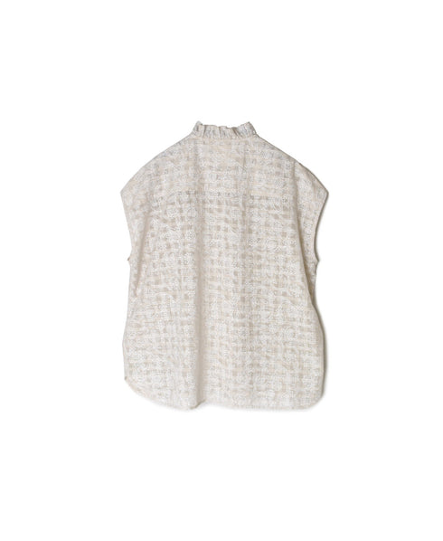 INMDS26092 POWER LOOM COTTON DOBIE CHECK FLOWER HAND SCREEN PRINT FRENCH/SL FRILL COLLAR SHIRTS