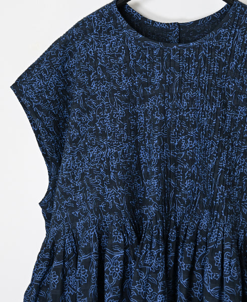 INMDS26096 POWER LOOM COTTON DOBIE CHECK FLOWER HAND SCREEN PRINT CREW-NECK FRENCH/SL SHIRTS